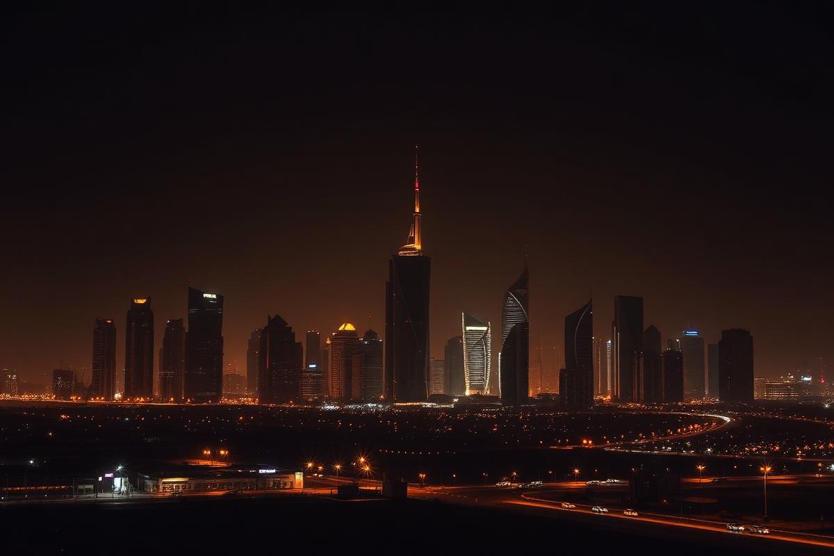 أفق مدينة الرياض ليلاً بأضواء ذهبية